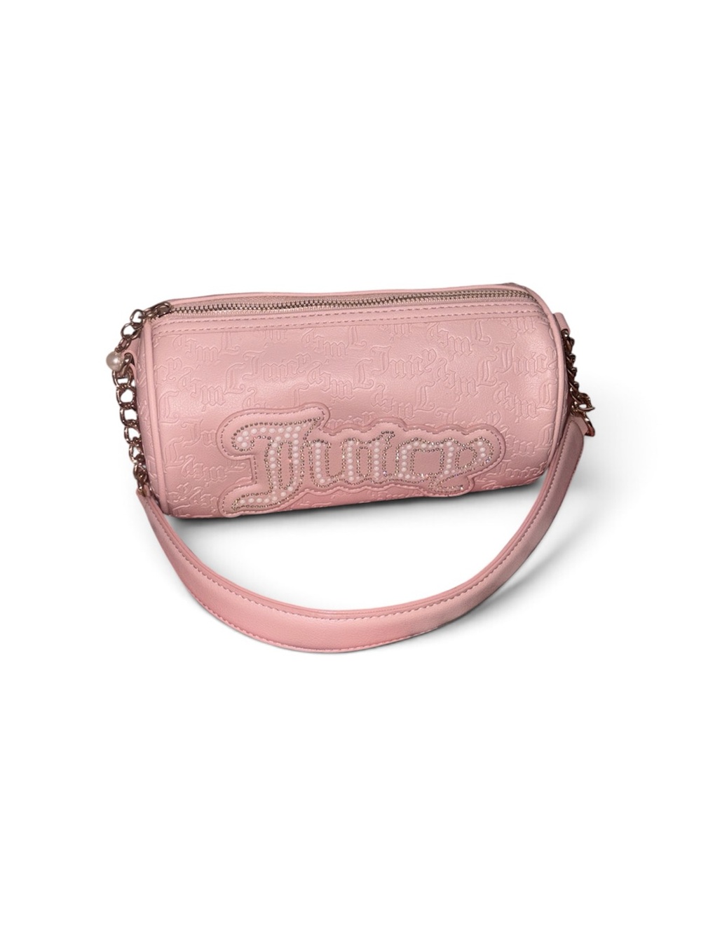 Juicy Couture Blush Pink Barrel Crossbody Bag with Pearl Logo